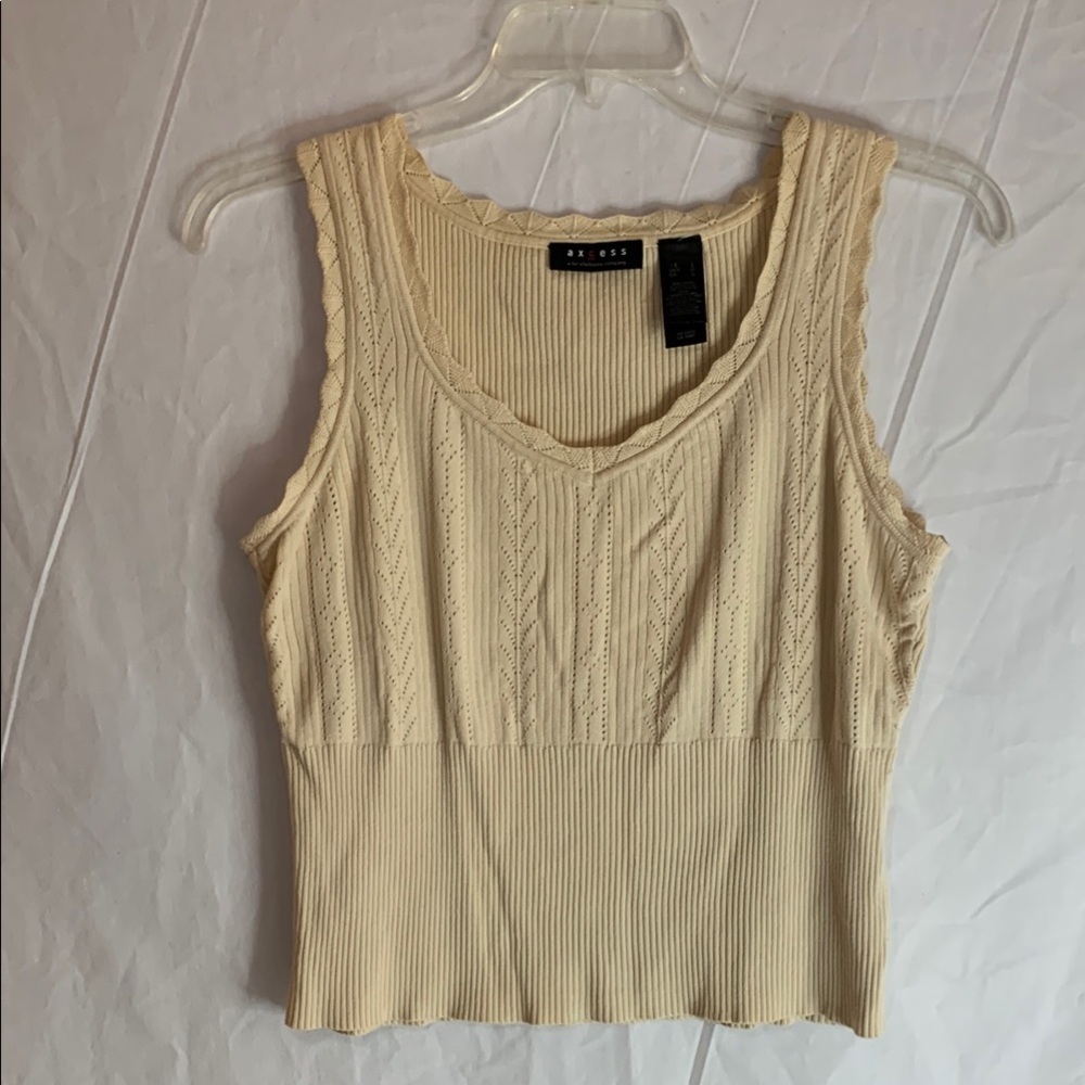 Axcess Beige Ribbed Knit Tank Top Cotton Stretch Sleeveless Size L
